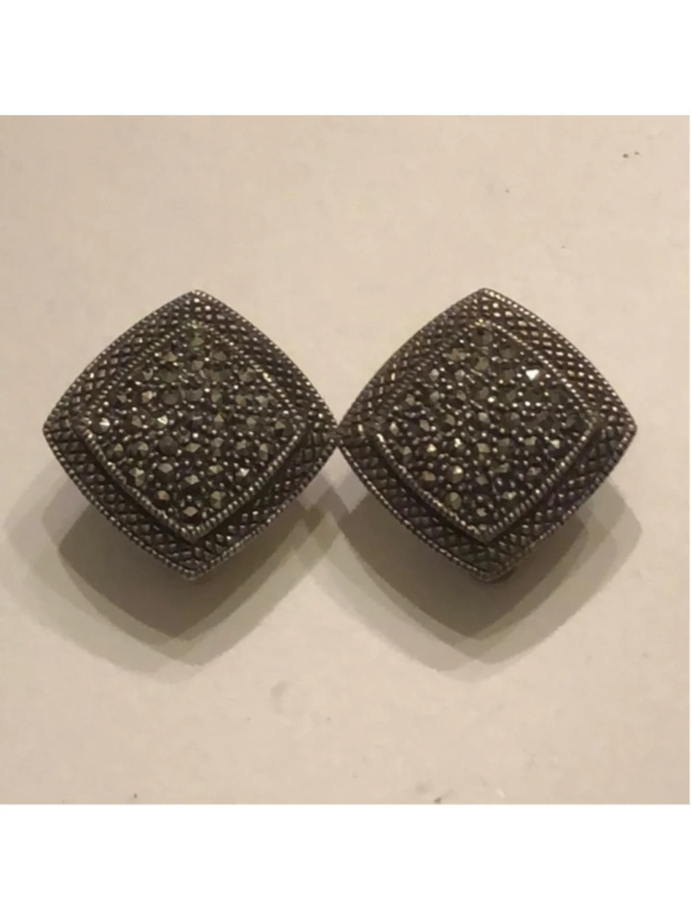 925 Sterling Silver Marcasite Signed MO Clip On Earrings